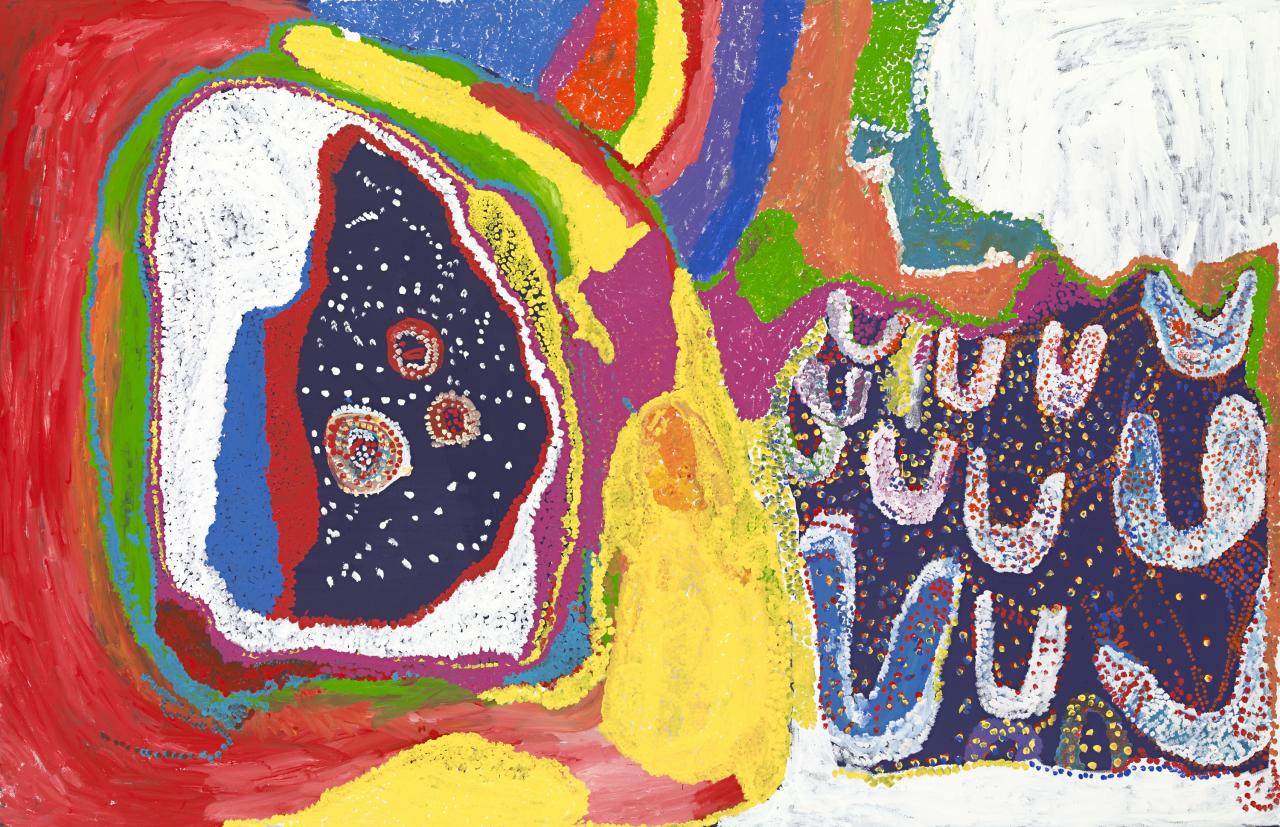 Aboriginal colour field painting on display at a major Australian gallery