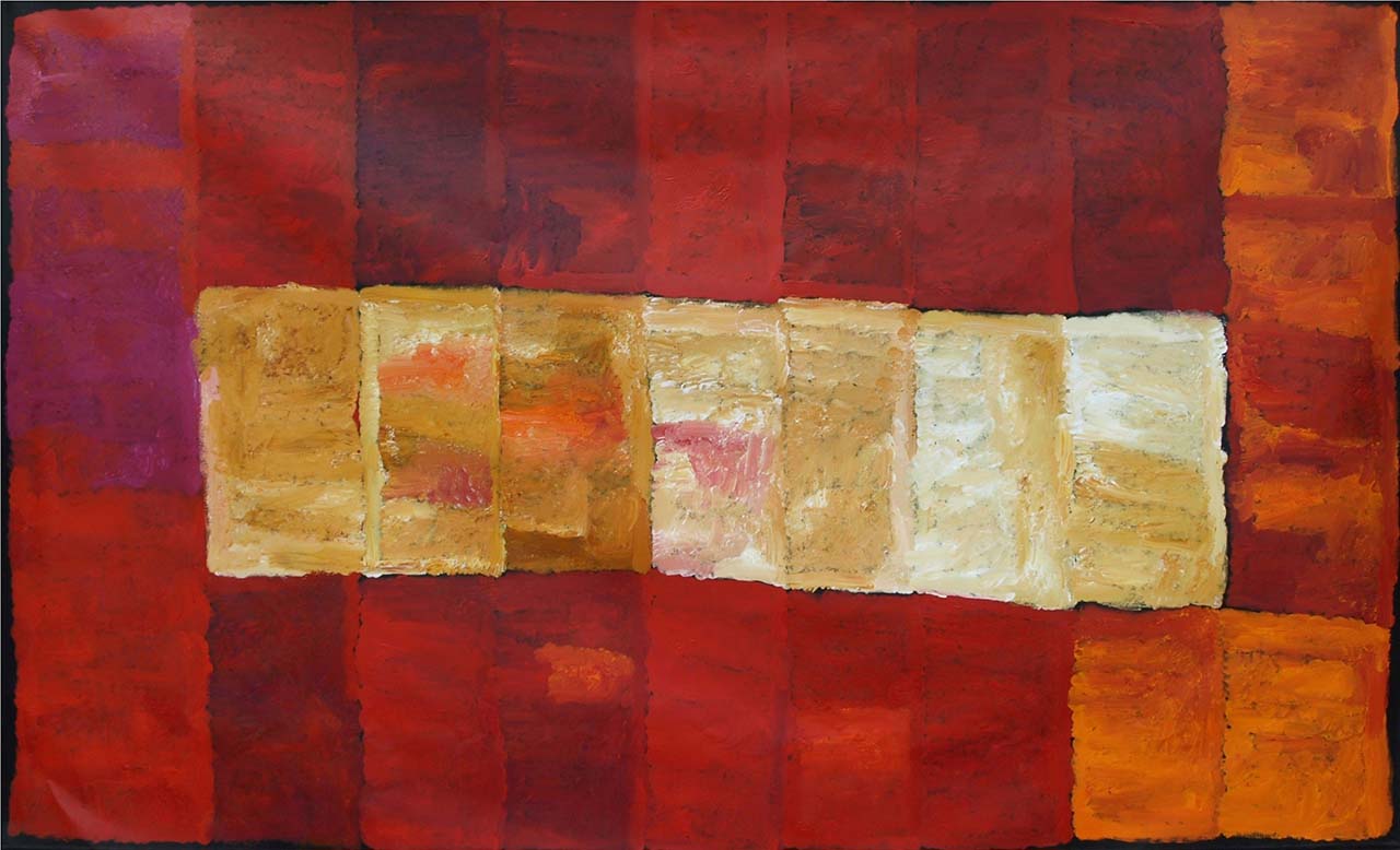 Aboriginal colour field painting from the Utopia region representing Country and ancestral knowledge