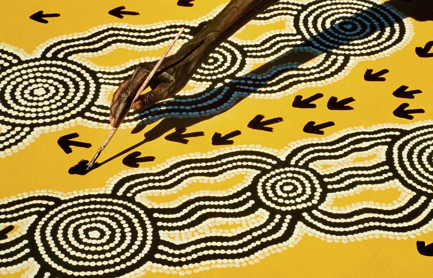 Aboriginal art from Arnhem Land showing crosshatching lines and geometric patterns