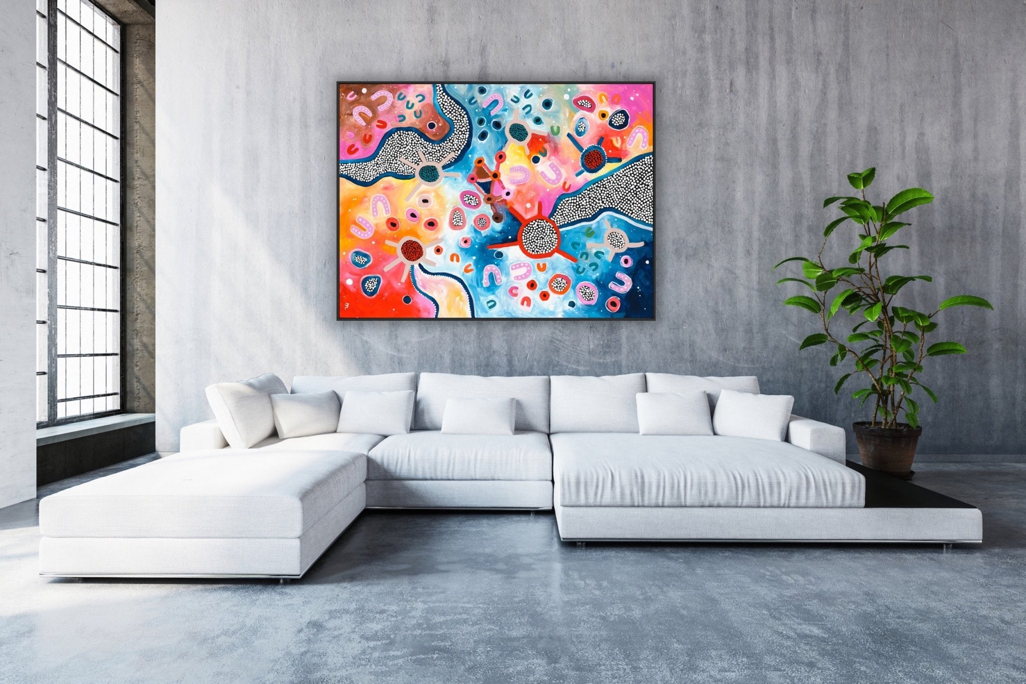 Mulganai Aboriginal art print The Sentinel Sky on canvas