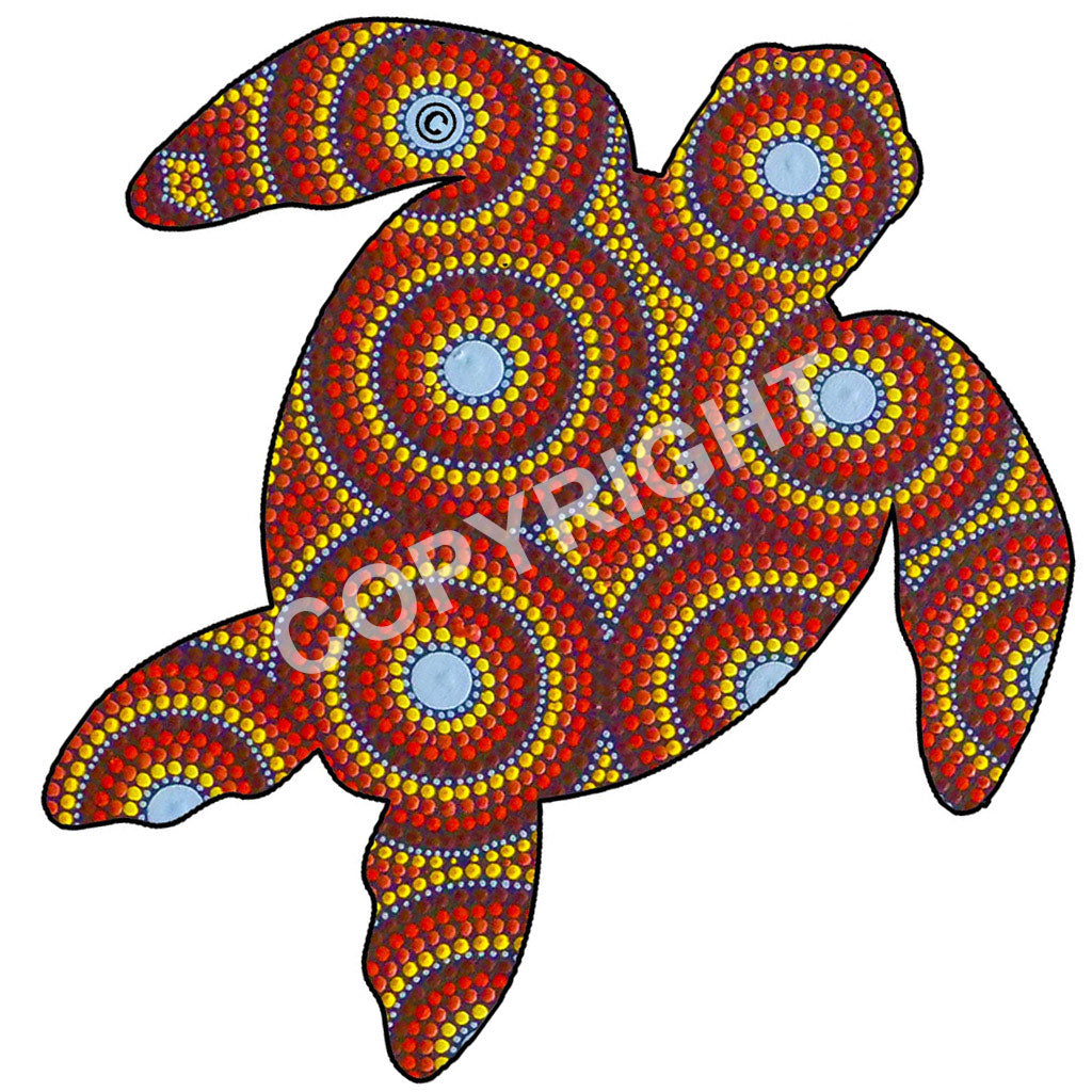 Ochre-toned Aboriginal turtle design in traditional earth colours