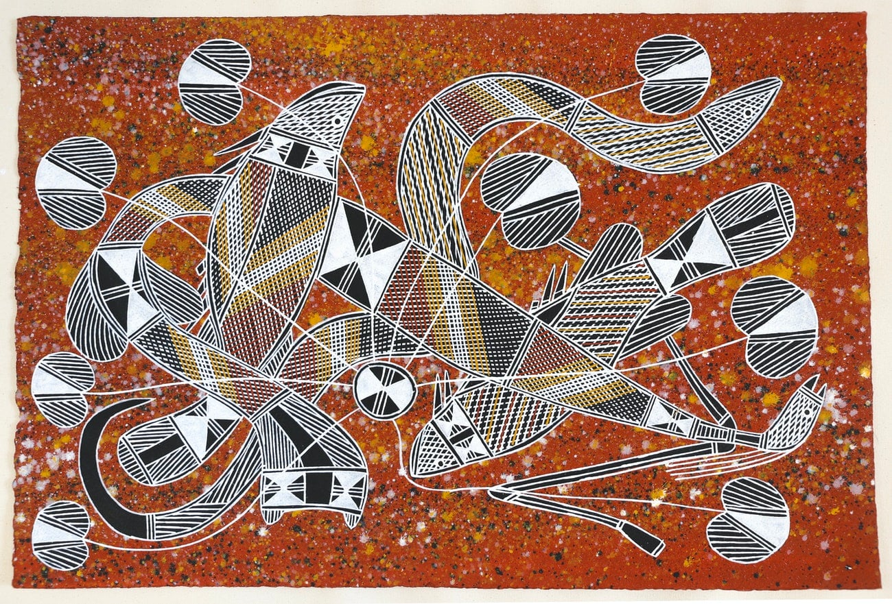 Woven pandanus mat by Arnhem Land artist Nicholas Bangarr