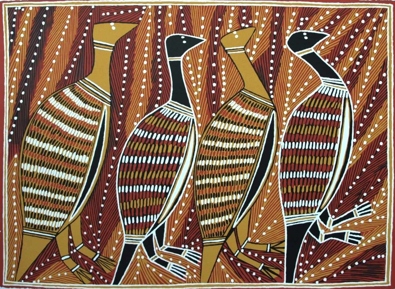 Bark painting with intricate rarrk cross-hatching from Arnhem Land