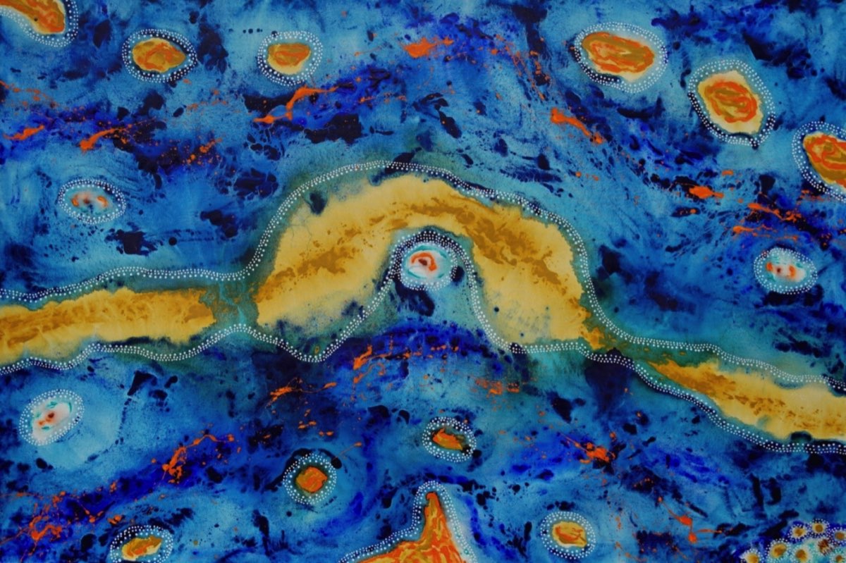 Aboriginal painting using blue to represent water