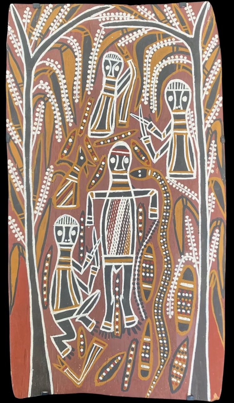 David Malangi Aboriginal bark painting with traditional ochre pigments