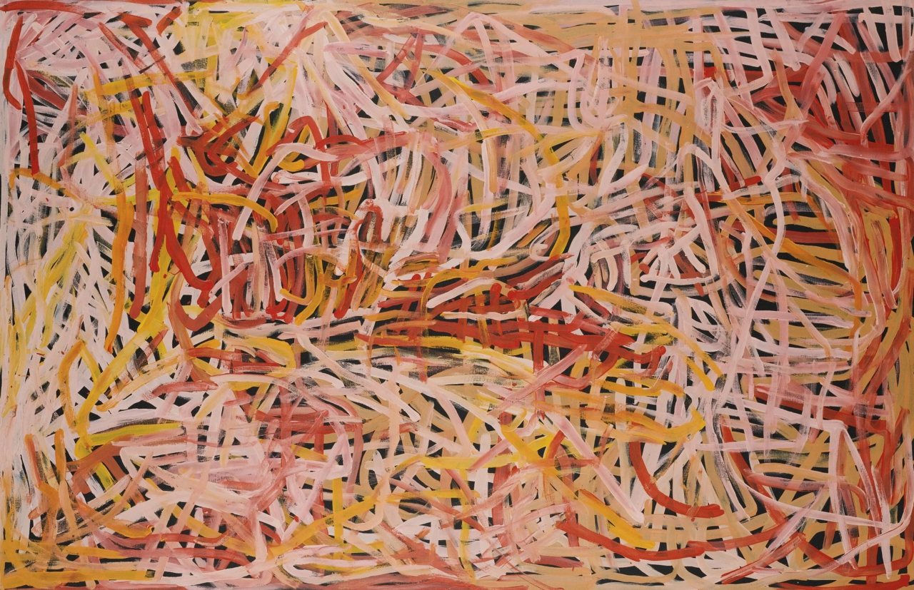 Emily Kame Kngwarreye, Wild Yam 1995, meandering lines tracing yam roots