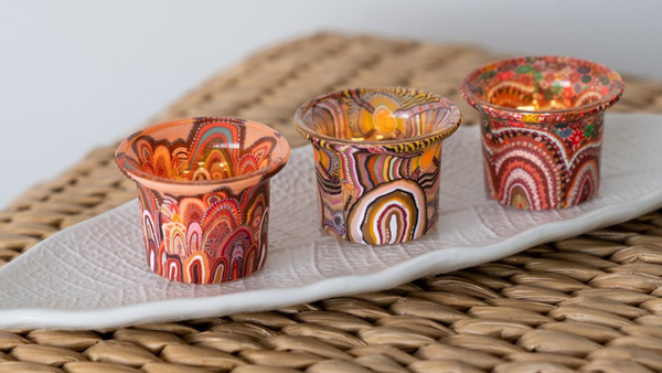 Indigenous designed pillowcases, table runners and candles