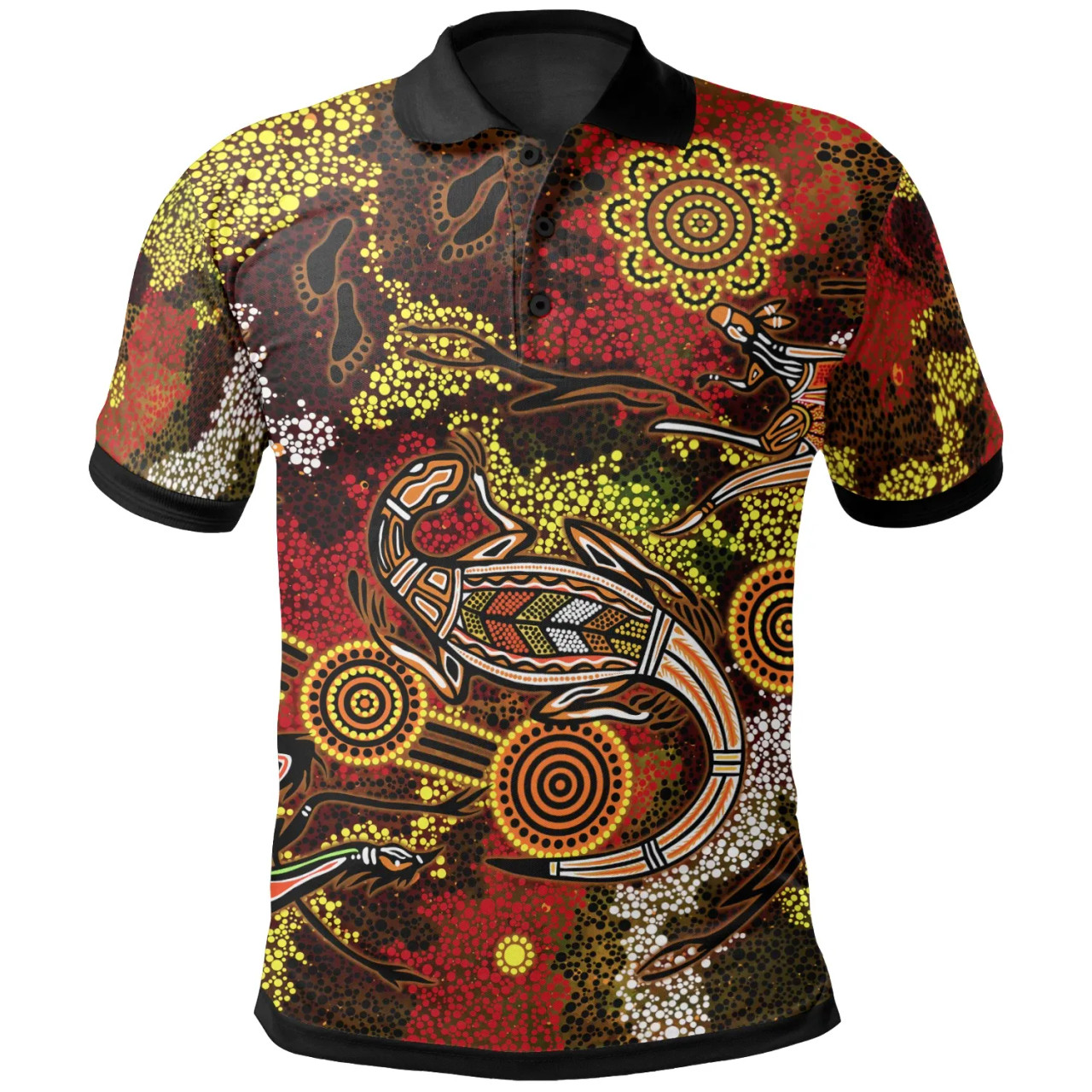 Aboriginal art polo shirt with kangaroo dot painting design