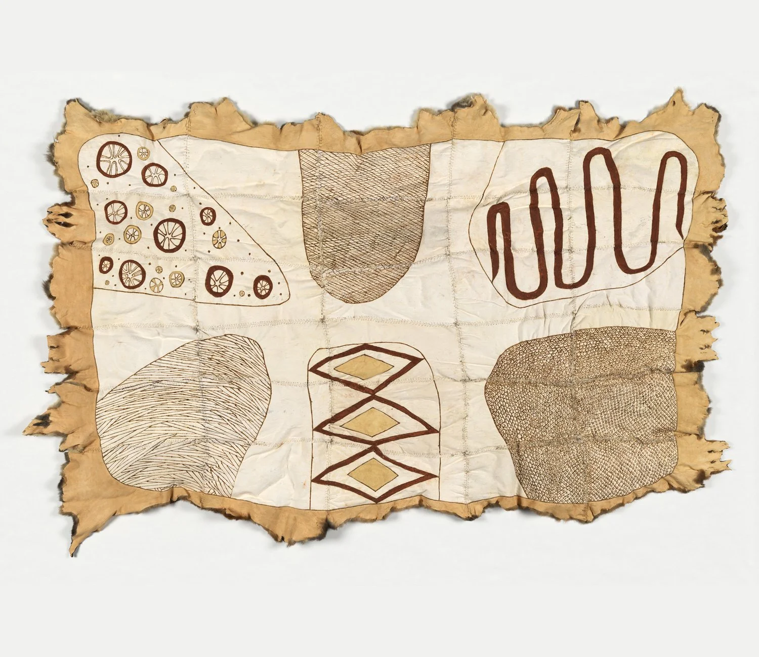 Possum and kangaroo skin cloak with traditional Aboriginal designs
