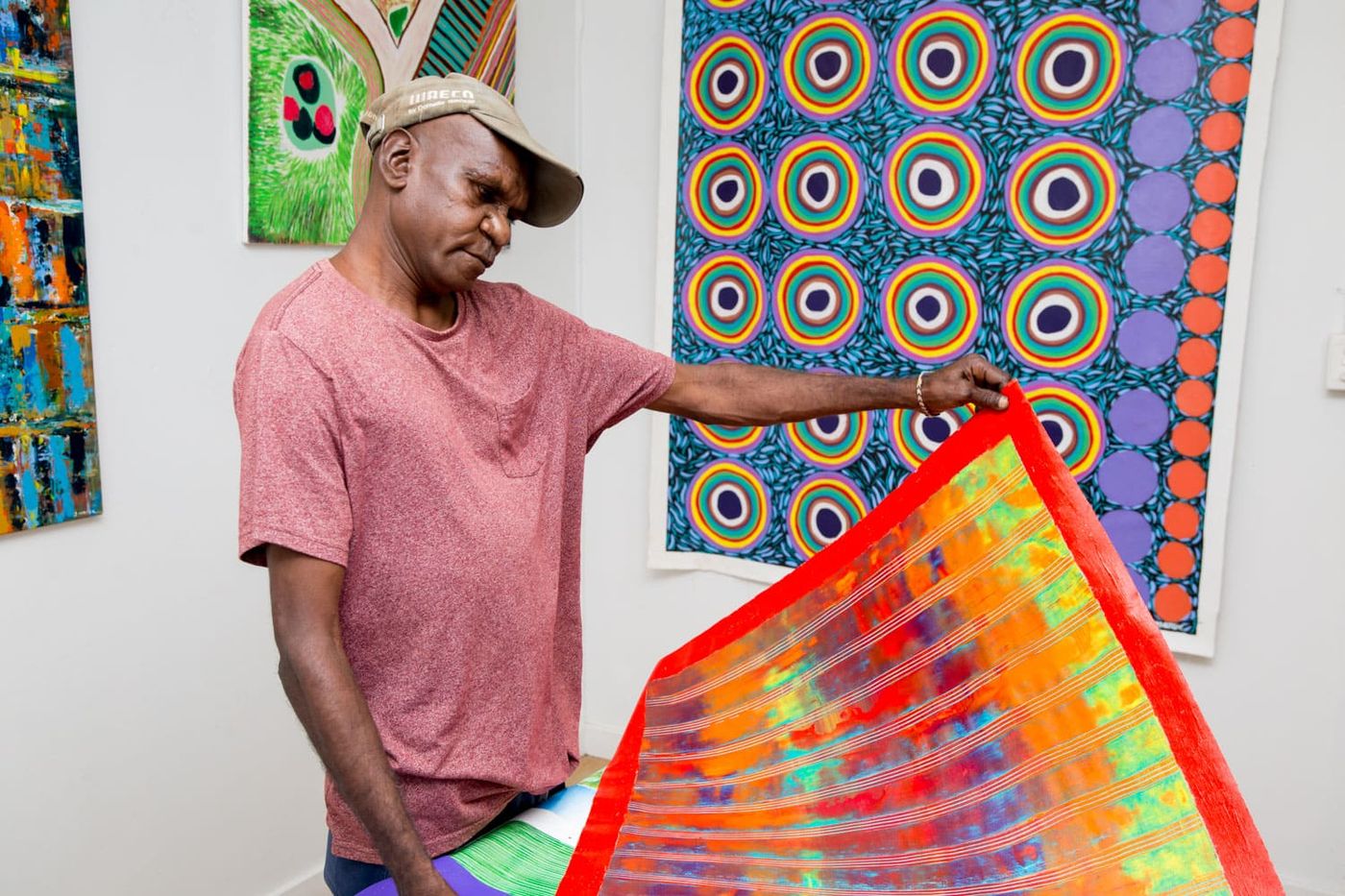 Lockhart River Aboriginal art centre with artist at work