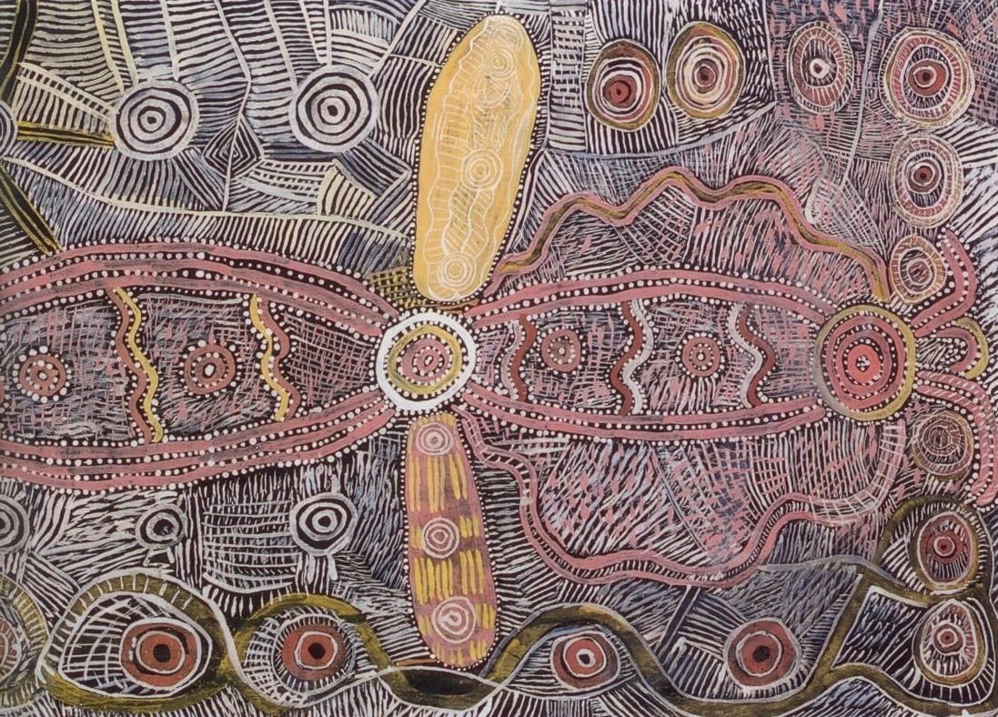 Detail of a Papunya Tula dot painting by Warangkula Tjupurrula