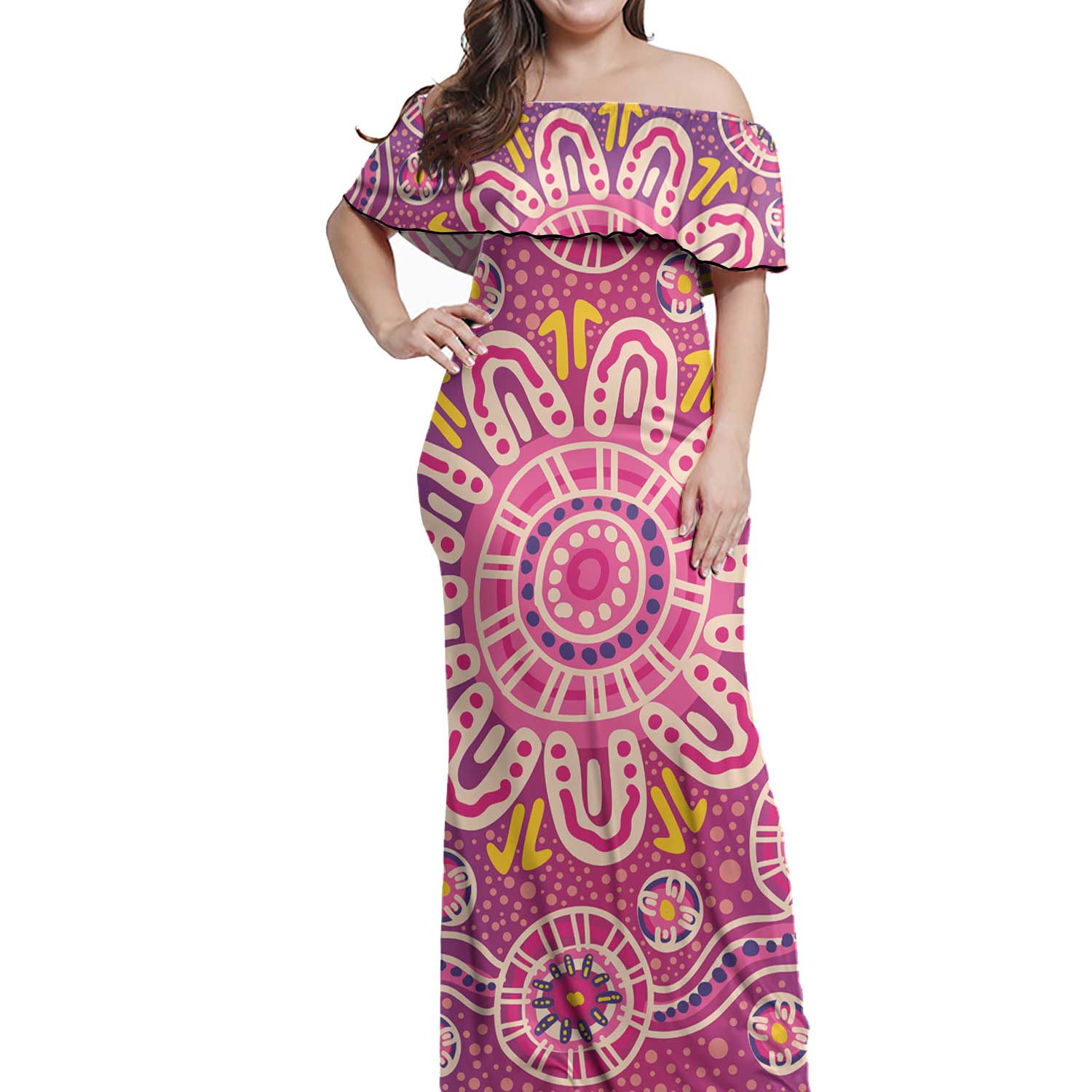 Pink Aboriginal art textile design with dot work