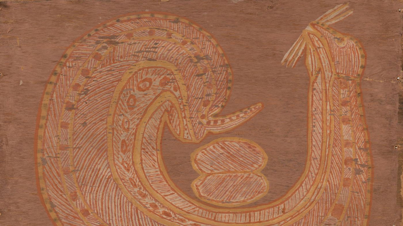 Institutional bark painting from Arnhem Land in a state gallery collection