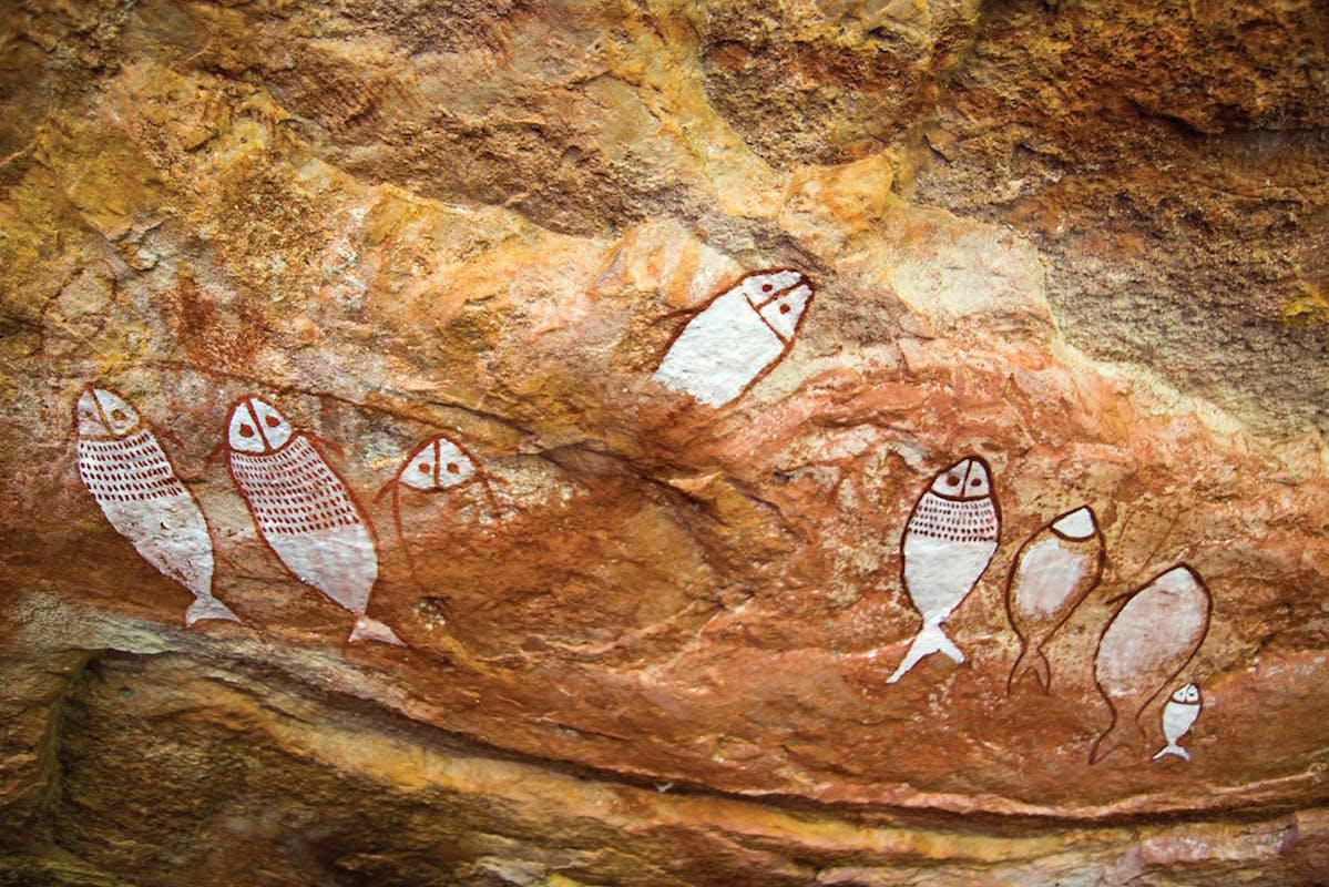 Aboriginal art on canvas in a contemporary gallery