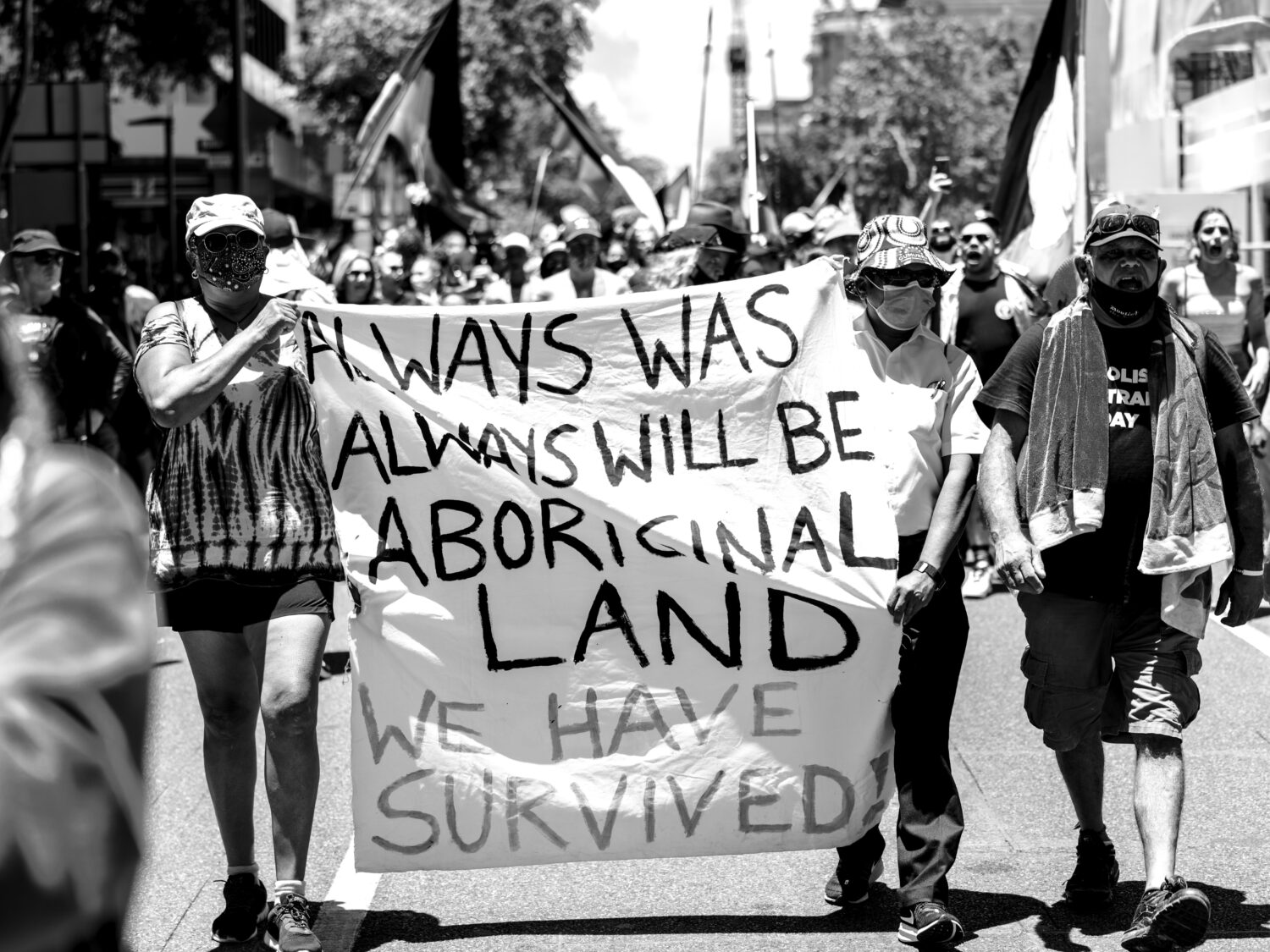 Aboriginal flag at a January 26 commemoration