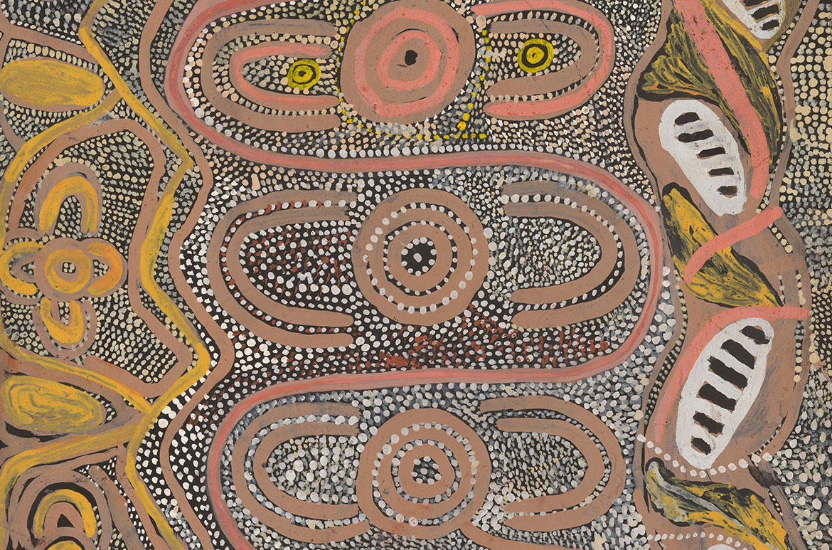 Western Desert painting by Warrangkula Tjupurrula, Womens Ceremony in a Cave