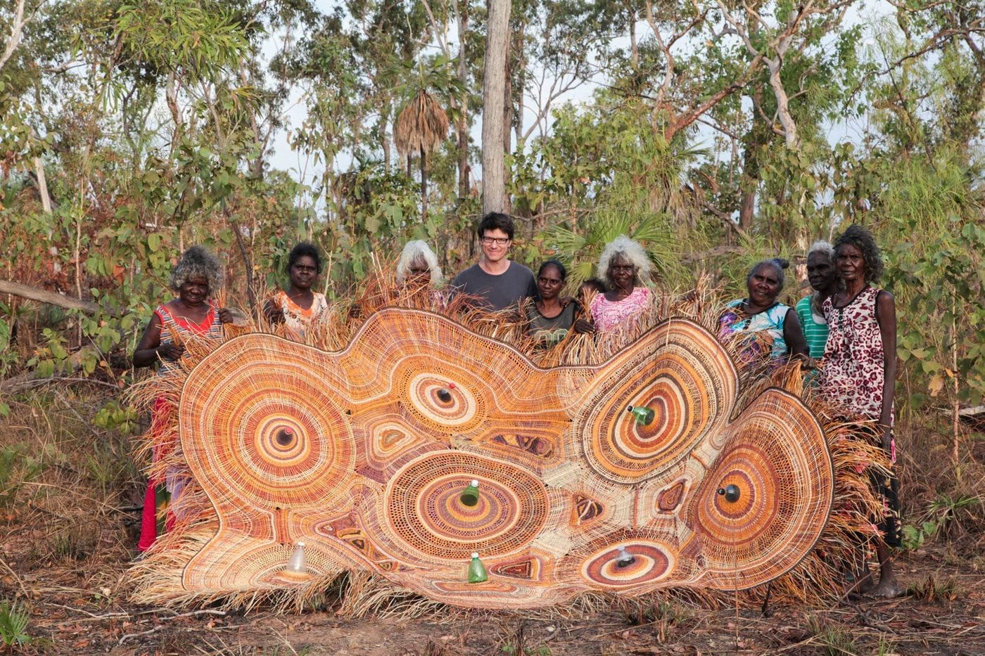 Yolngu artists from Arnhem Land working on a collaborative piece