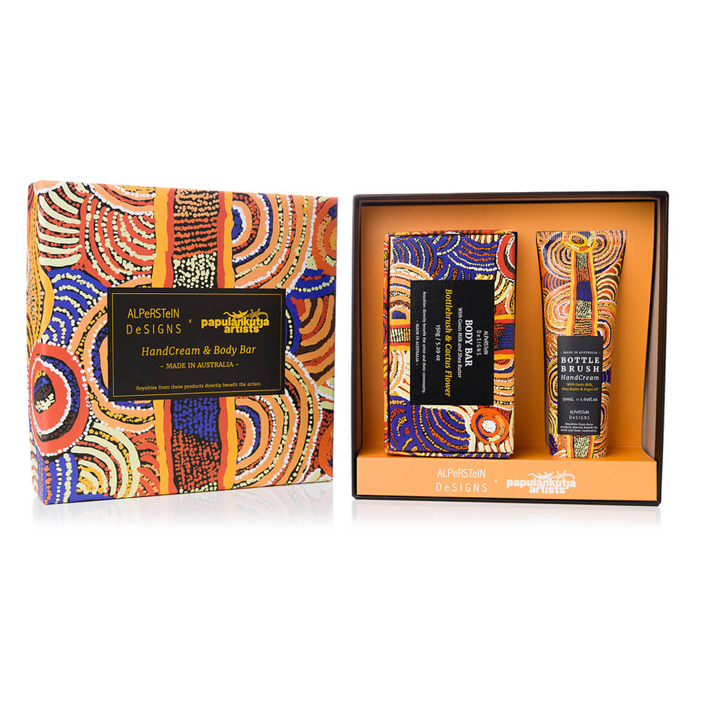 Aboriginal design handcream and soap gift set made in Australia
